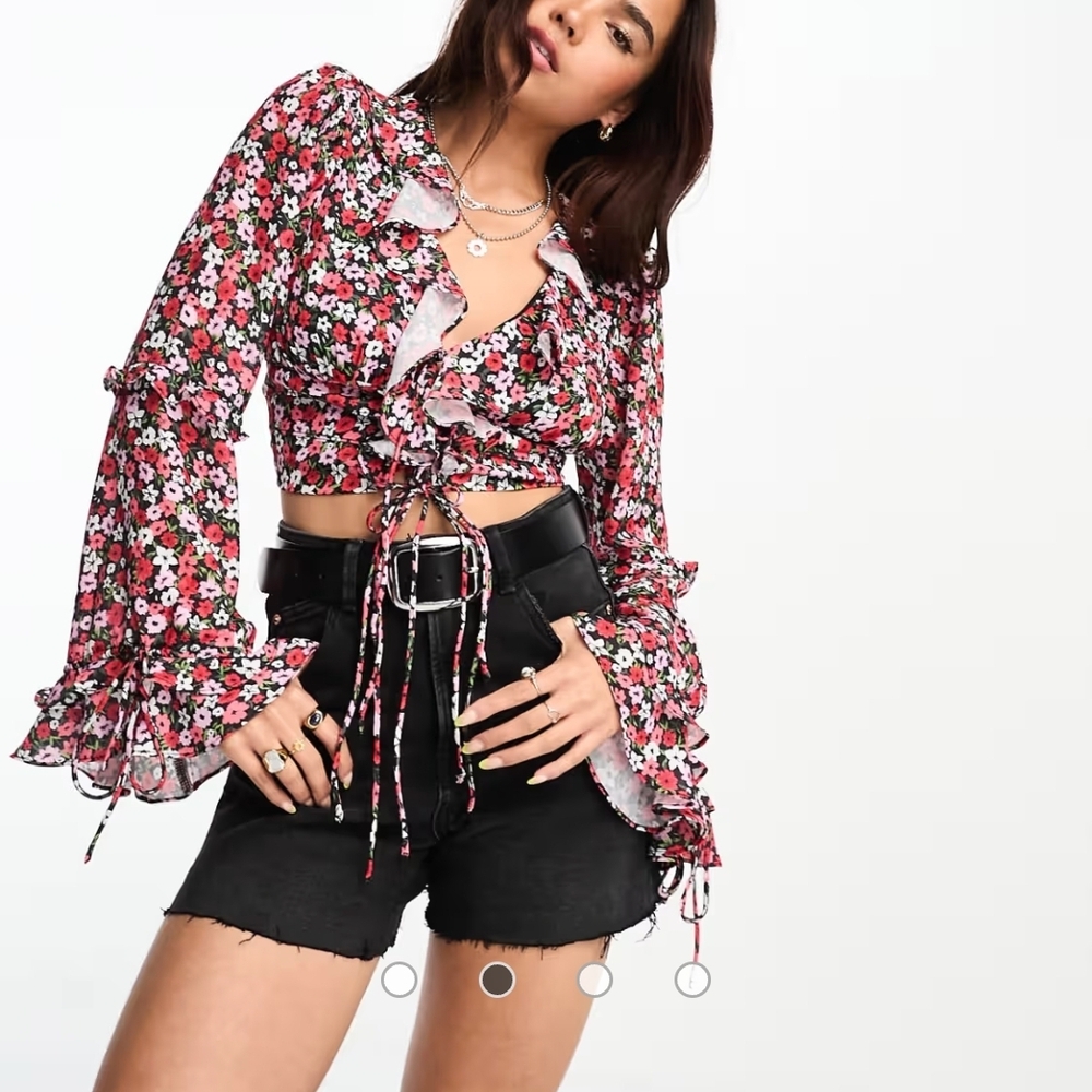 ASOS:The Frolic floral ditsy print ruffle edge cropped blouse